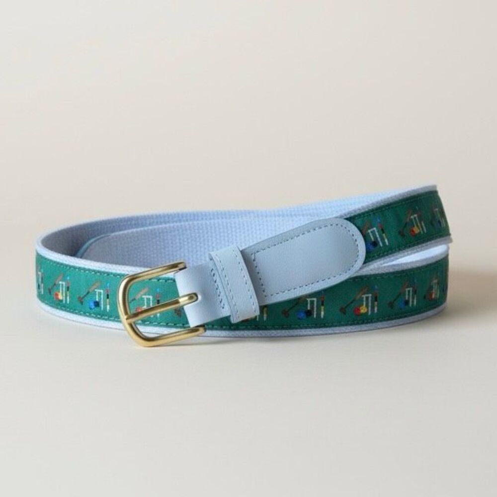 Preston Leather Men’s Croquet Belt Made in New England Preppy Size 36 White Gree